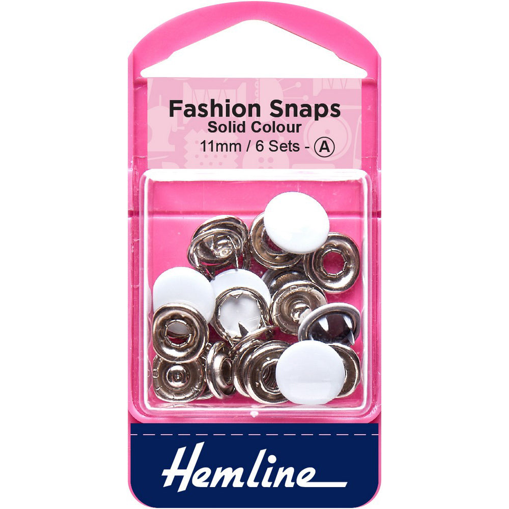 Fashion Snaps Einfarbig 11mm / 1/2″ Weiß 6 Sets