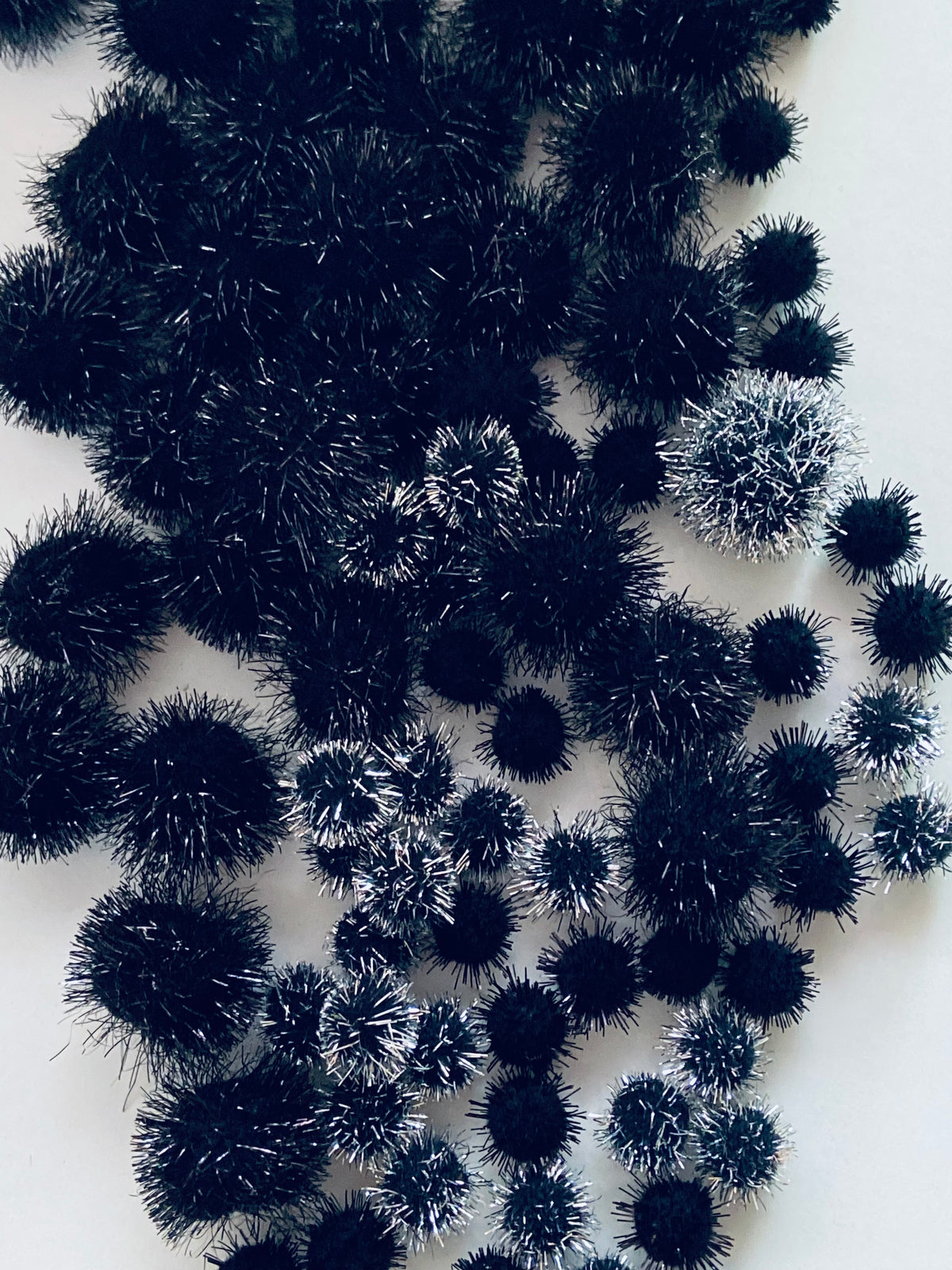 Mixed Black Tinsel Pom Pom Pack