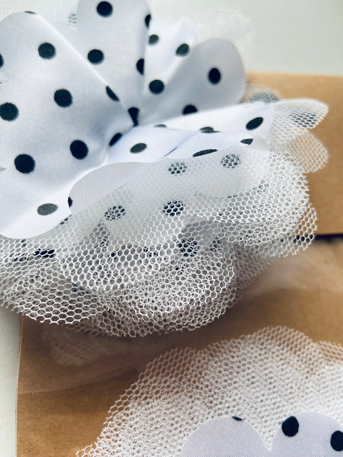 DIY Fabric Bow Flower - White and Black Polka Dot