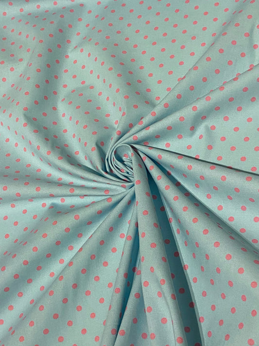 Blue and Coral Polkadot Heavy Weight Fabric
