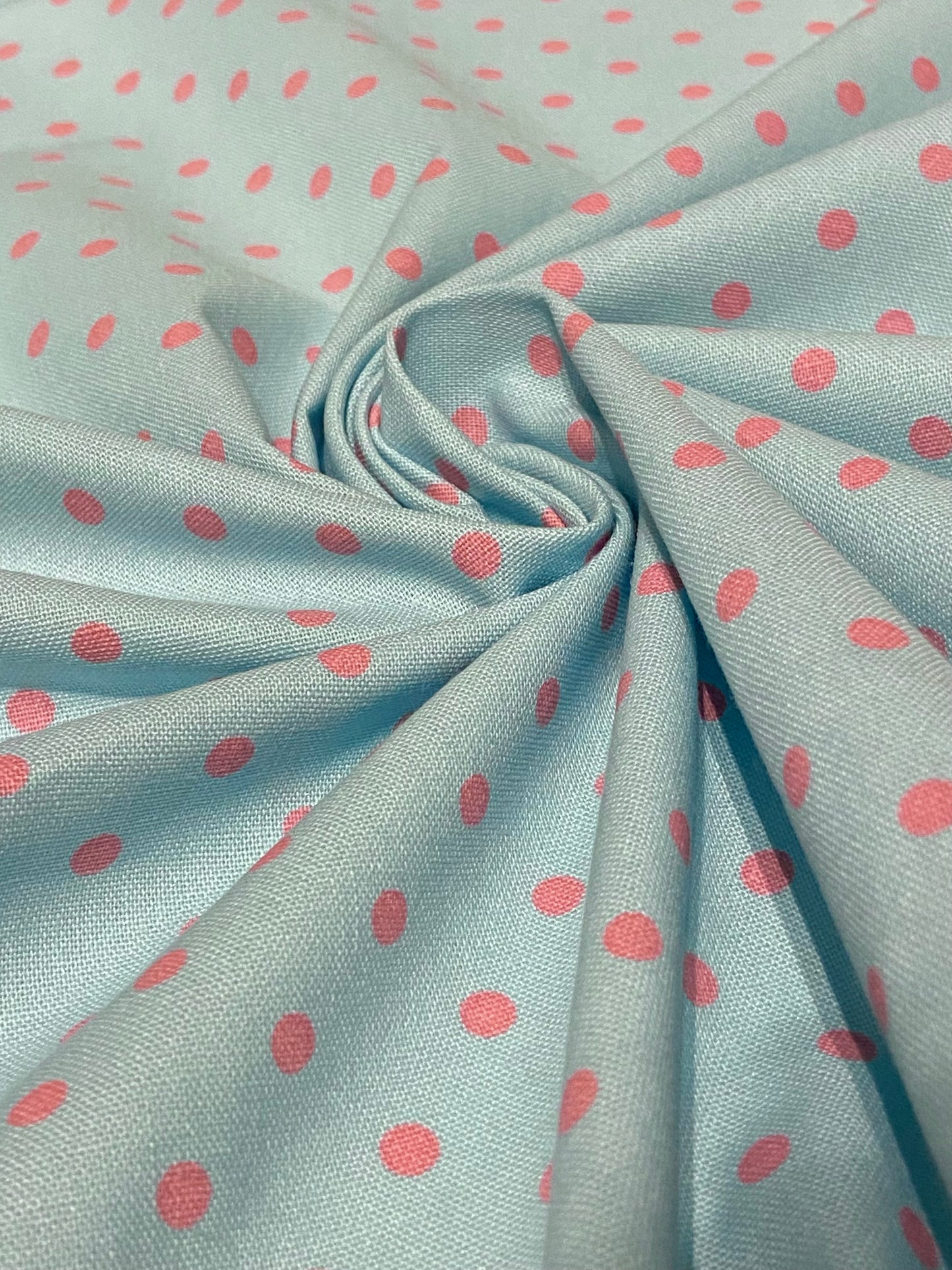 Tissu à pois bleu et corail - Fat Quarter