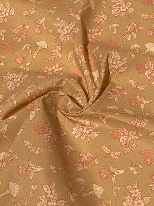 Tan Mushroom Print Fabric - Fat Quarter