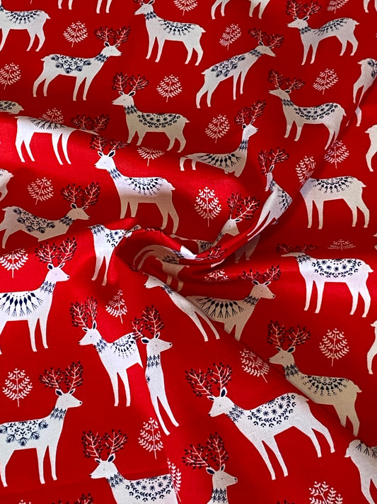 Red Reindeer Cotton Fabric - Fat Quarter
