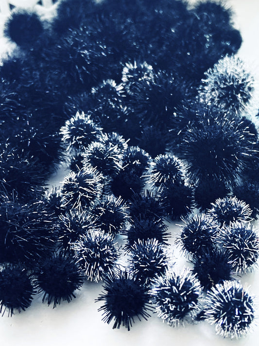 Mixed Black Tinsel Pom Pom Pack