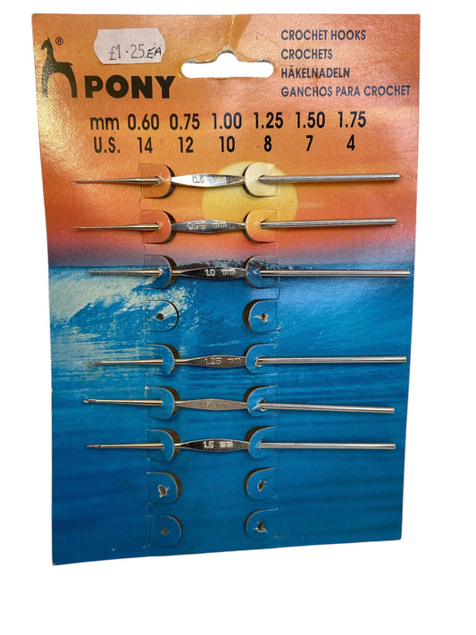 Pony Metal Crochet Hooks (0.6mm - 1.5mm) - Sold individually